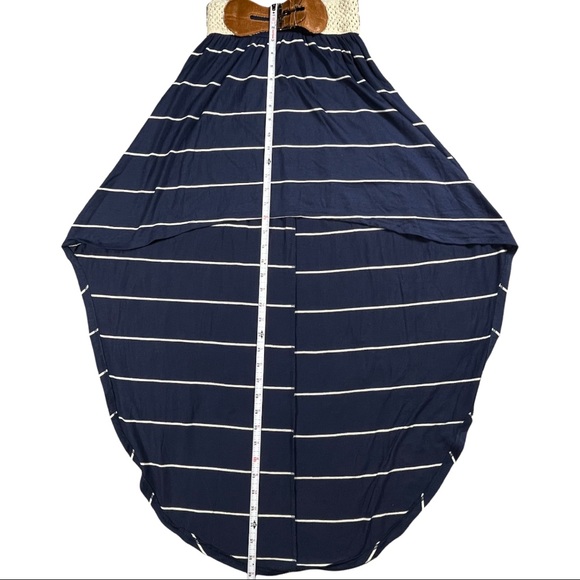 Rue 21 size small navy blue & white striped high/low skirt, elastic belted waist - Picture 7 of 8